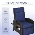 thumbnail image 4 of Outdoor Recliner Chair with Adjustable Backrest and Side Tray, Hand-Woven PE Wicker Patio Lounge Chair with Blue Cushions for Porch, Backyard, Poolside, 352 lbs Capacity, 4 of 7