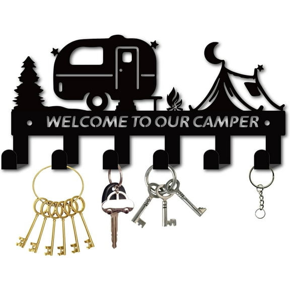 Key Holder for Wall Mounted Key Hooks Iron Key Hanger Holder with 6 Hooks Metal Key Hanging Organizer Black Rack Wall Decor for Entryway Front Door Hallway 10.6x5Inch-Welcome to Our