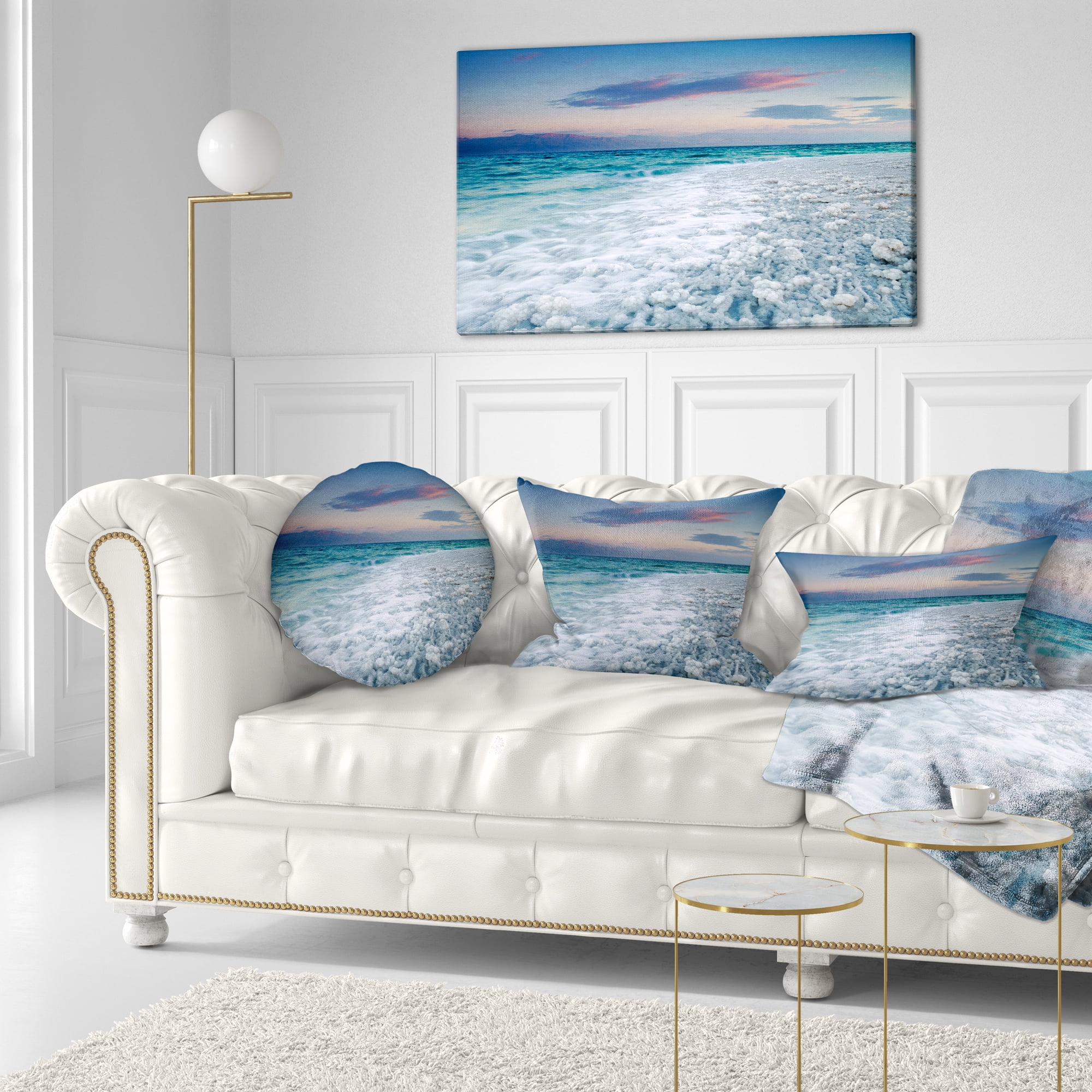 Designart Beautiful Sunrise at Dead Sea - Seashore Throw Pillow - 12x20