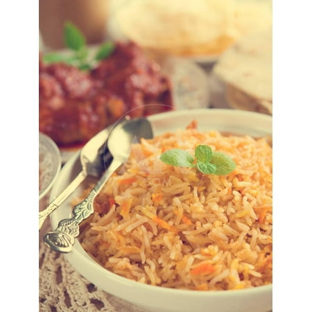 Indian Cuisine Biryani Rice and Chicken Curry with Retro Effect. Print Wall Art By