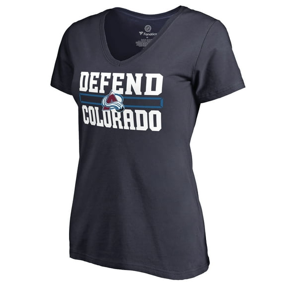 Women's Navy Colorado Avalanche Hometown Collection Defend V-Neck T-Shirt