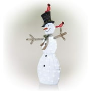 Alpine Corporation 74 (Over 6 Feet Tall) Outdoor Mesh Snowman Yard Decor with Red Birds and 100 Cool White LED Lights, Christmas Holiday Lighted Sculpture