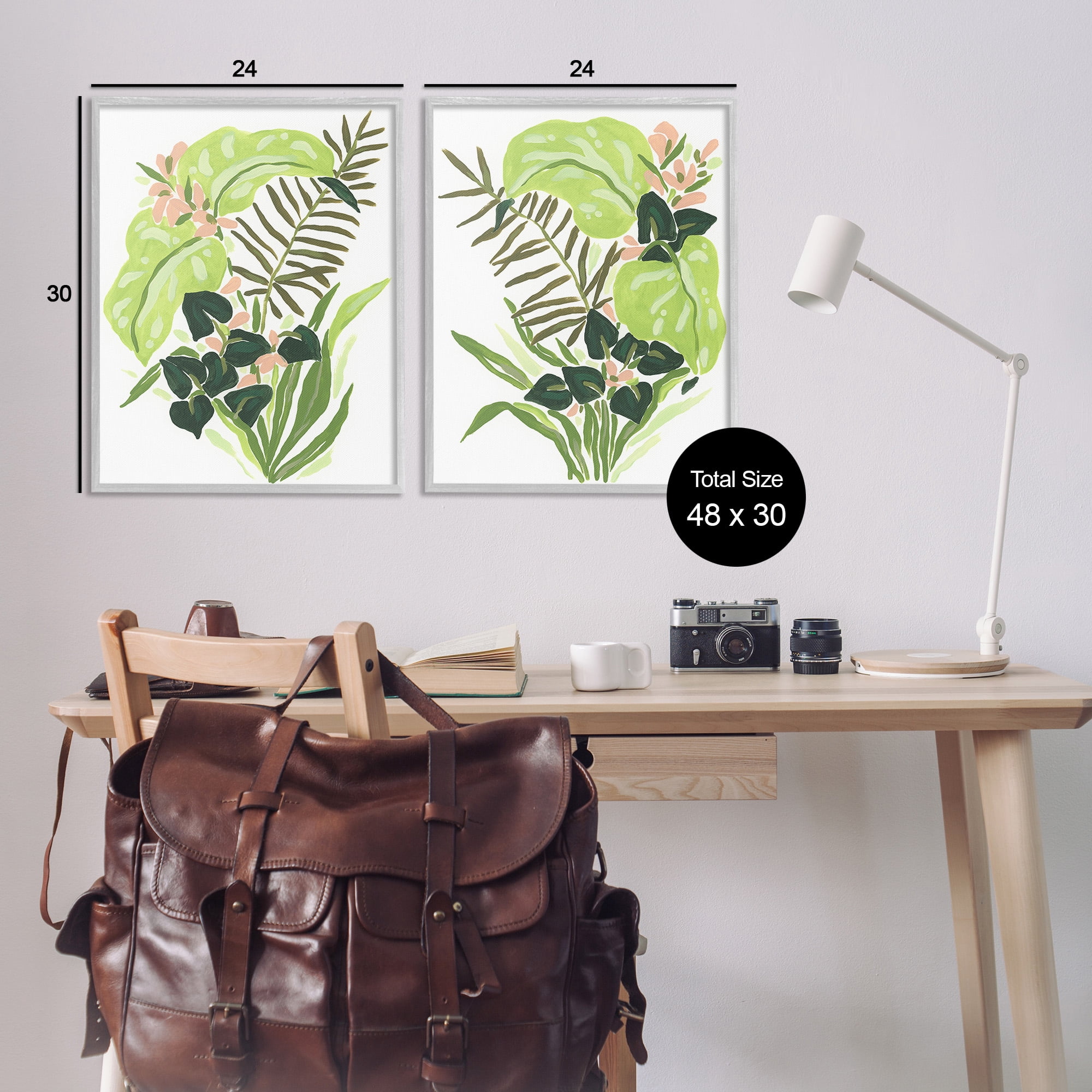 Stupell Industries Abstract Tropical Blooms Botanical & Floral Painting Gray Framed Art Print Wall Art, 24 x 30, Set of 2