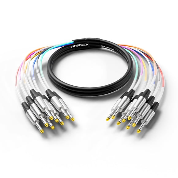 Cable Snake PRORECK de 8 canales blindado, 3 m 1/4 pulgadas TRS a 1/4 pulgadas TRS