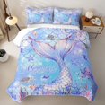 thumbnail image 2 of Erosebridal Cartoon Mermaid Bed Spread Queen for Boys Girls, Blue Ocean Fish Tail Queen Coverlet Set, 3-Piece, 2 of 7