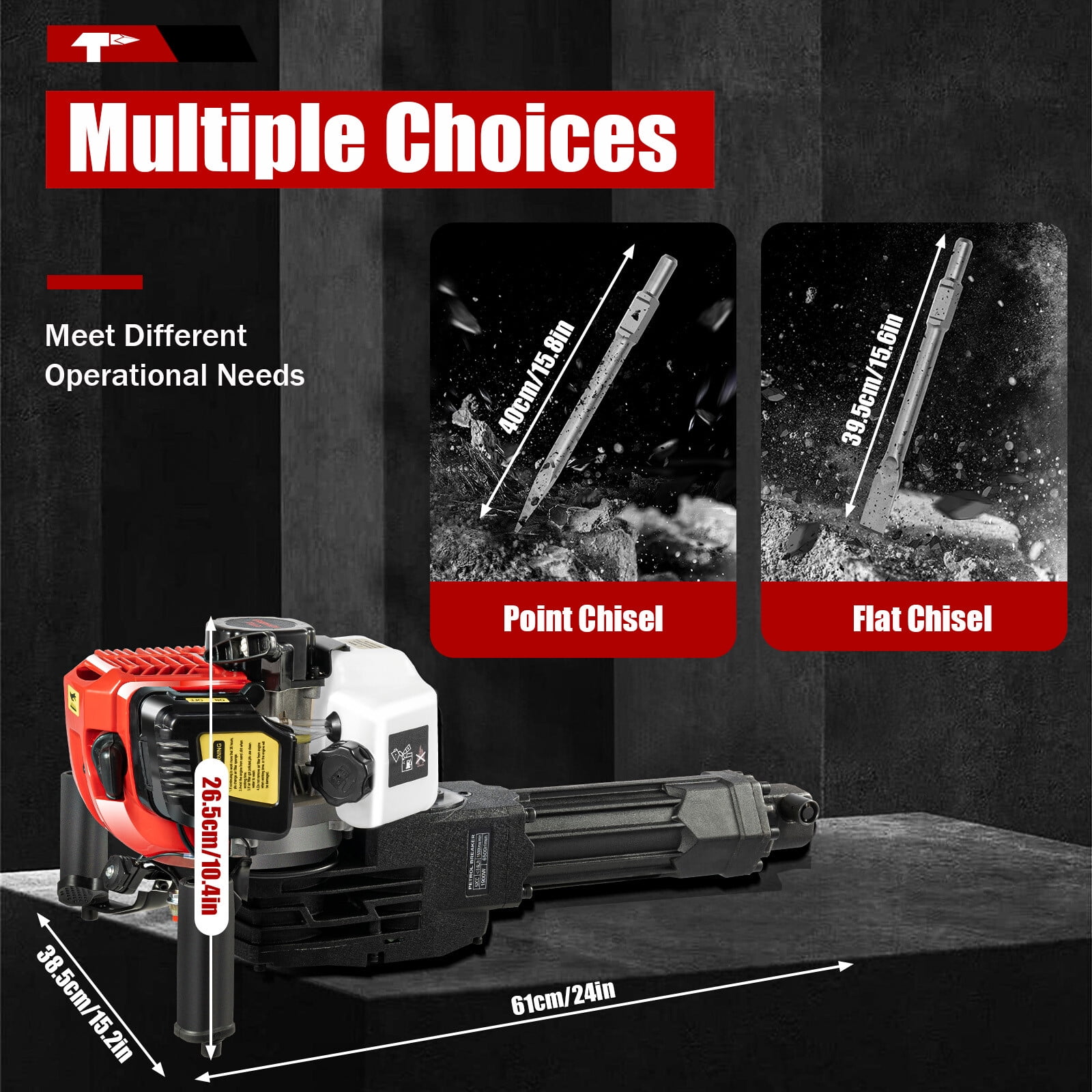 Miumaeov 52cc 1.9KW Gas Demolition Concrete Breaker Punch Drill Jack Hammer with Chisel