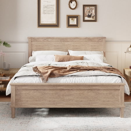 Harper & Bright Designs King Size Platform Bed, Mid-Century Wooden Bed Frame with Headboard and Tapered Legs for Bedroom, Seadrift