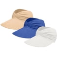 thumbnail image 2 of Helii Women Ponytail Sun Hat 3 Pack, Wide Brim Visor Crownless Breathable Elastic Cap with Pleated Detail, Foldable Packable Beach Running Travel Hat Light Ashy,One Size, 2 of 9