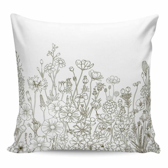 Throw Pillow Covers 18x18 Inch, Botanical Flowers Decorative Pillow Cases for Couch Sofa Bed, Farmhouse Abstract Floral Plants Herbs Cotton Linen Square Home Decor Pillowcases with Hidden Zipper