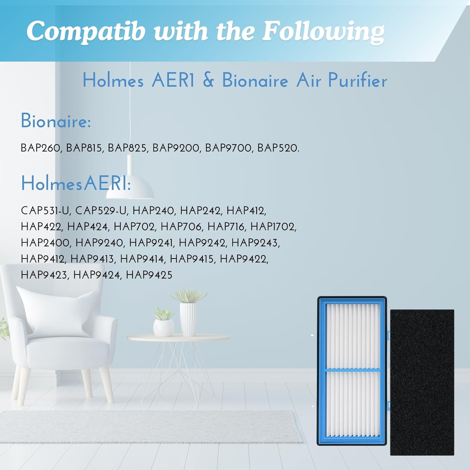 Nispira AER1 Replacement Filter Compatible with Holmes Total Air Purifier HAPF30AT HAP242-NUC 4 HEPA 4 Carbon Booster