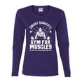 thumbnail image 2 of Dwight Schrute's Gym for Muscles Pop Culture Womens Graphic Long Sleeve T-Shirt, Purple, X-Large, 2 of 3