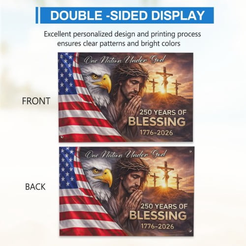 OneNation Under God United States of America 250 Years Flag 4x6 ft Double-Sided Flag 1776–2026, Christian-Cross Patriotic House Flag, 4th of July Banne