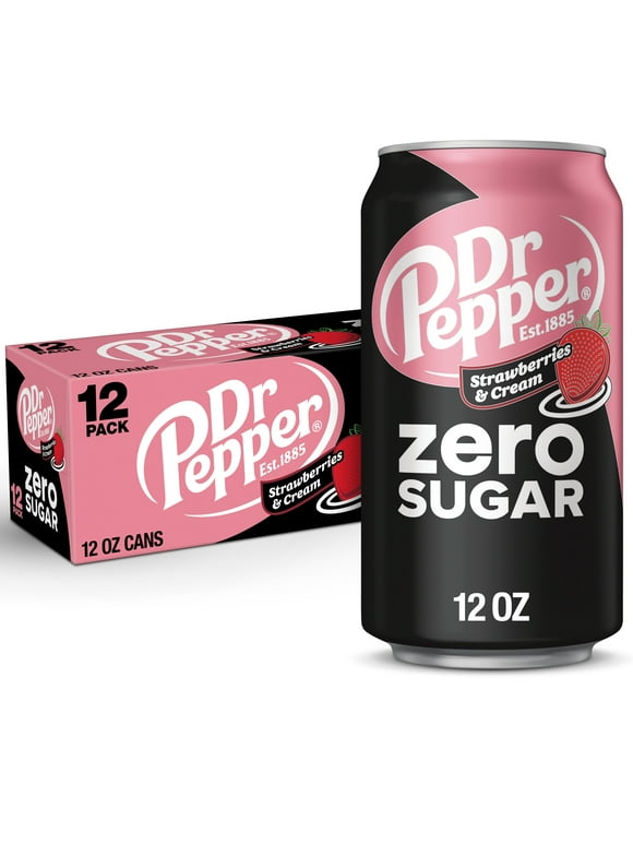 Dr Pepper Zero Sugar Strawberries and Cream Soda Pop, 12 fl oz, 12 Pack Cans
