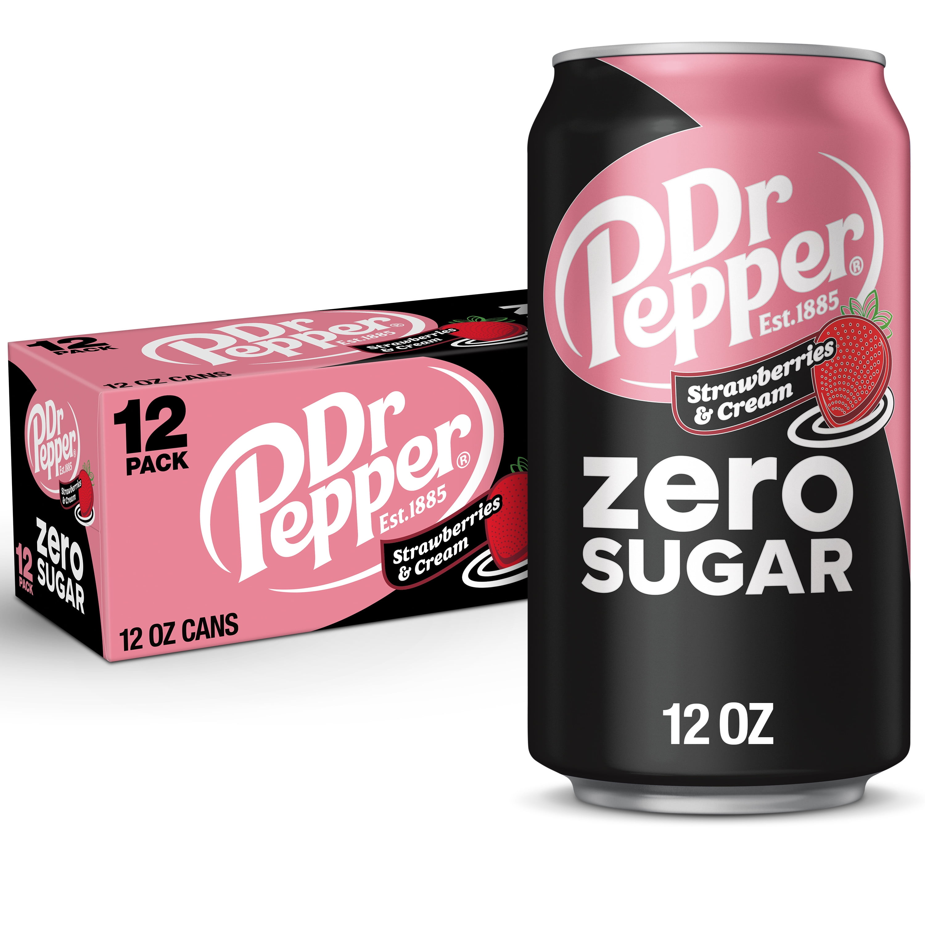 Dr Pepper Zero Strawberries And Cream Soda 12 Fl Oz Cans 12 Pack 