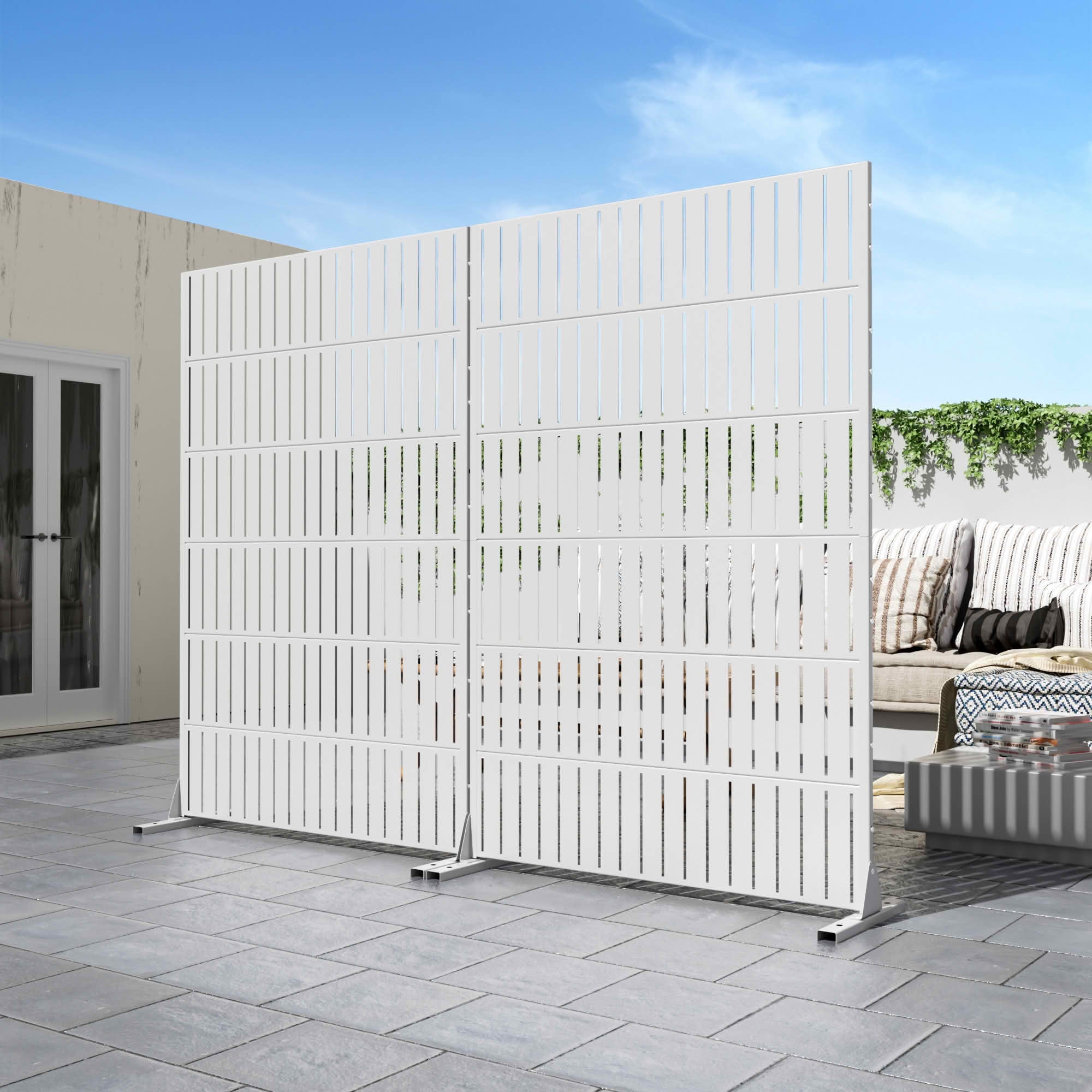 MAYEERTY 72x47x16 Inch White Vertical Fence Galvanized Steel Privacy Screen, 6 Piece Set for Outdoor Garden