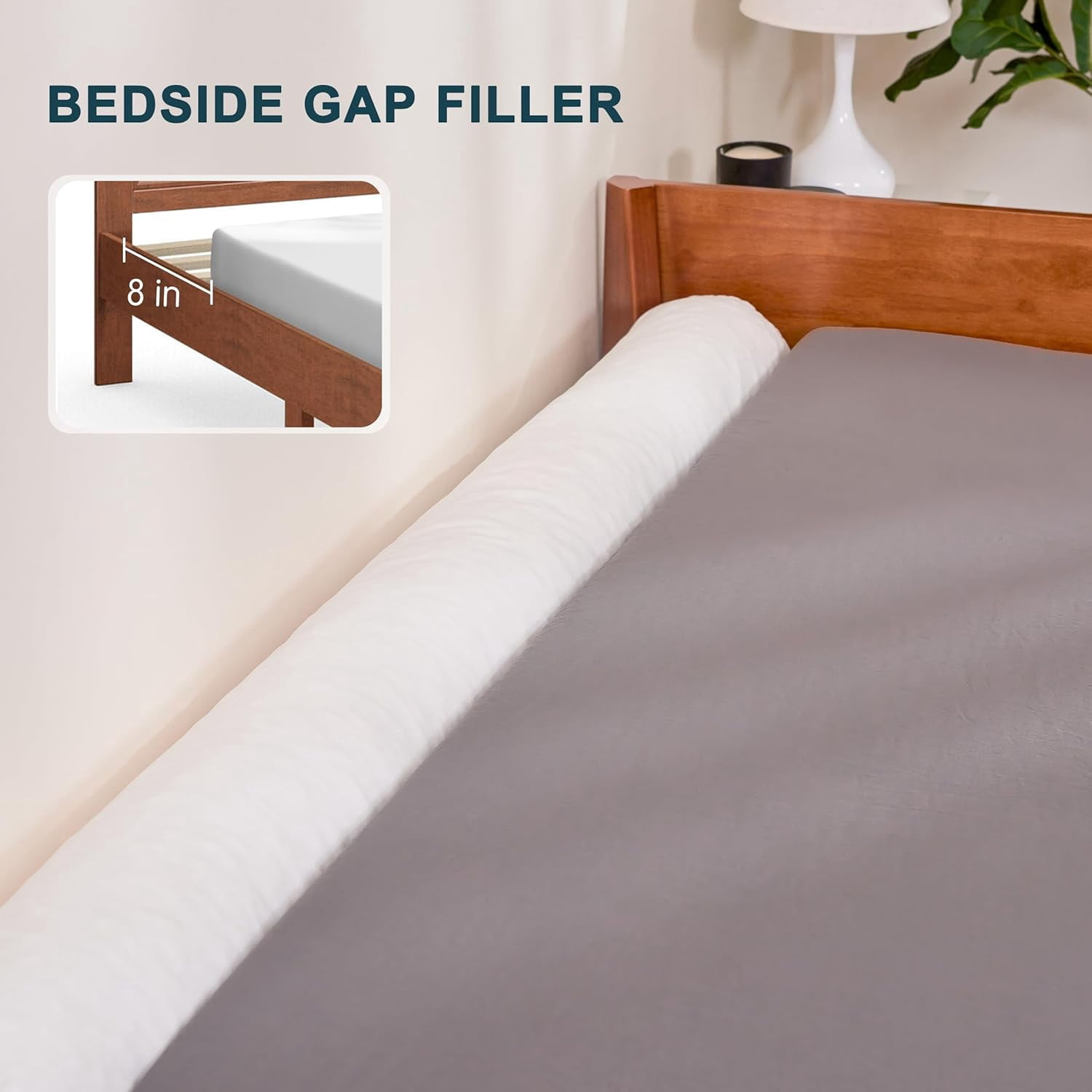 7.8"x60" Body Pillow for Queen Bed, Long Round Body Pillow for Adults, Bolster w/Removable Polyester Cover, Headboard Gap Filler Pillow, Dark Grey