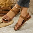 thumbnail image 2 of Hopeusnice Sandals for Women Non-Slip PU Materials Summer And Fall Shoes Soft Women's Sandals Breathable Trendy Flat Heel Peep-Toe Round Toe Roman Round Toe Outdoor Shoes Brown 41, 2 of 9