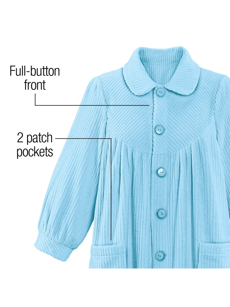 Plush Fleece Button Front Robe With Pockets - Soft Collared Bathrobe In Multiple Colors