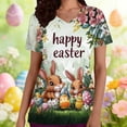 thumbnail image 2 of Levmjia Womens Tops Easter Printed T-Shirt V Neck Short Sleeve Retro Casual Blouse Polyester Comfortable Loose Fit Workwear Shirt, 2 of 6