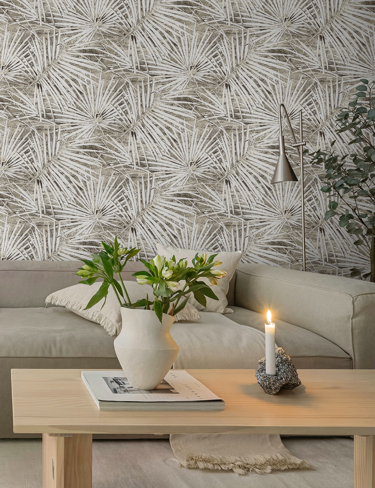 Stacy Garcia Home Pavestone Fossil Palm Peel and Stick Wallpaper - 20.5 in. W x 10 ft. L Roll