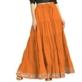 thumbnail image 1 of eloria Maxi Tier Skirt Elastic Waist Cotton Bohemian Skirts Boho Long Flaired, Color : Orange, Size : 14, 1 of 1