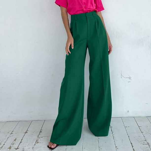 ICHUANYI Clearance Women's Casual Straight Solid Color High Waist Suit Pants With Pocket(Green, M) ICHUANYI WER2023081205024