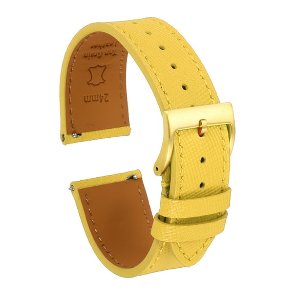 Uxcell Genuine Leather Watch Band 23mm Quick Release Replacement Watch Strap with Stainless Steel Gold Buckle for Men Women, Yellow