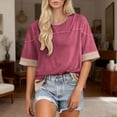 thumbnail image 6 of Craaazy Women's Oversized Solid Color Crew Neck T-Shirt - Contrast Trim Short Sleeve Casual Summer Top Gifts, 6 of 9