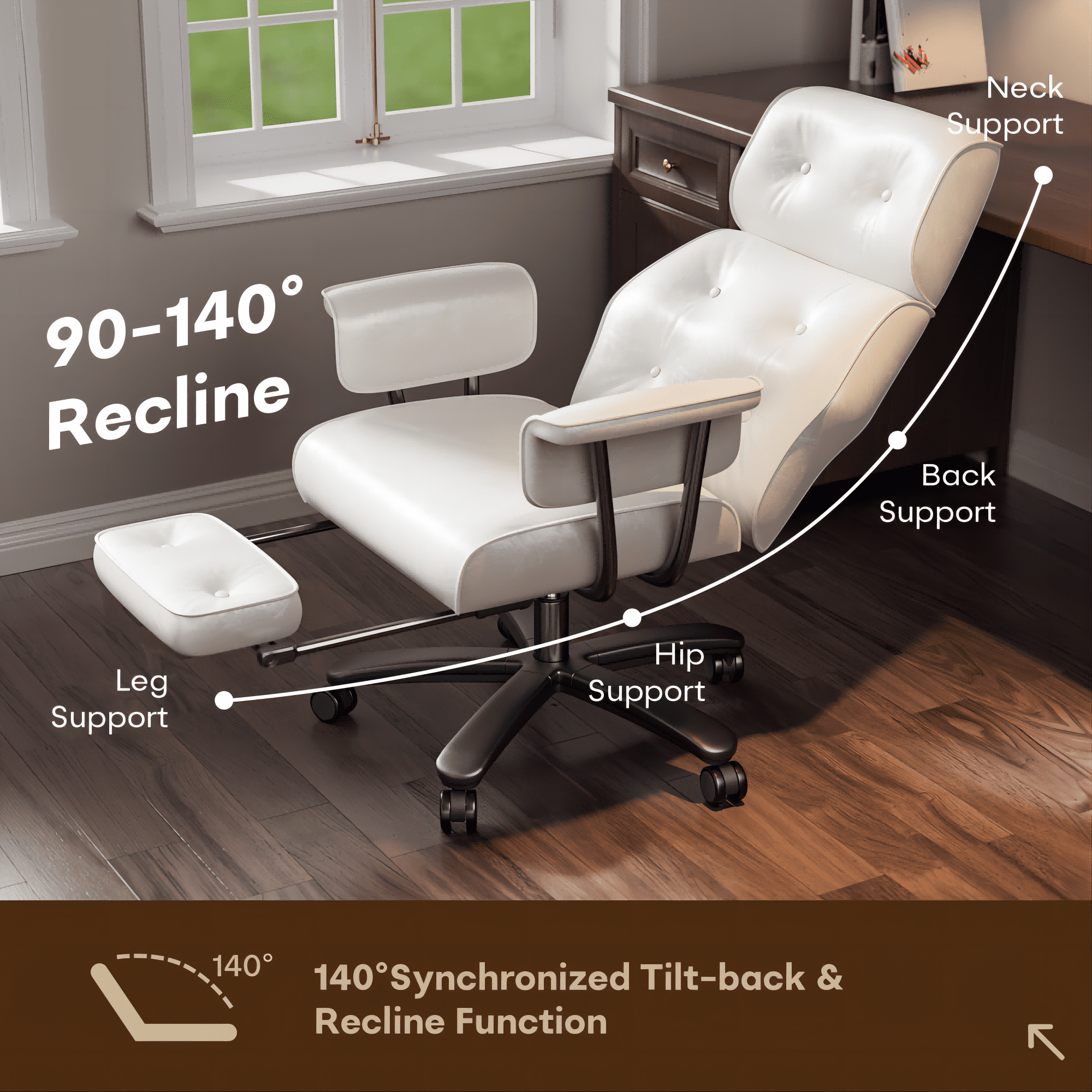 HomeZeer Big and Tall Office Chair 400LBS, Reclining Office Chair with Footrest and Wide Seat, Executive Desk Chair with High Back,Comfortable Computer Task Chair for Home Office, White