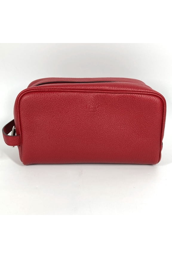 Pre-Owned FENDI 7AS378 Leather Clutch Bag with Handle and Logo, Red, for Men Women