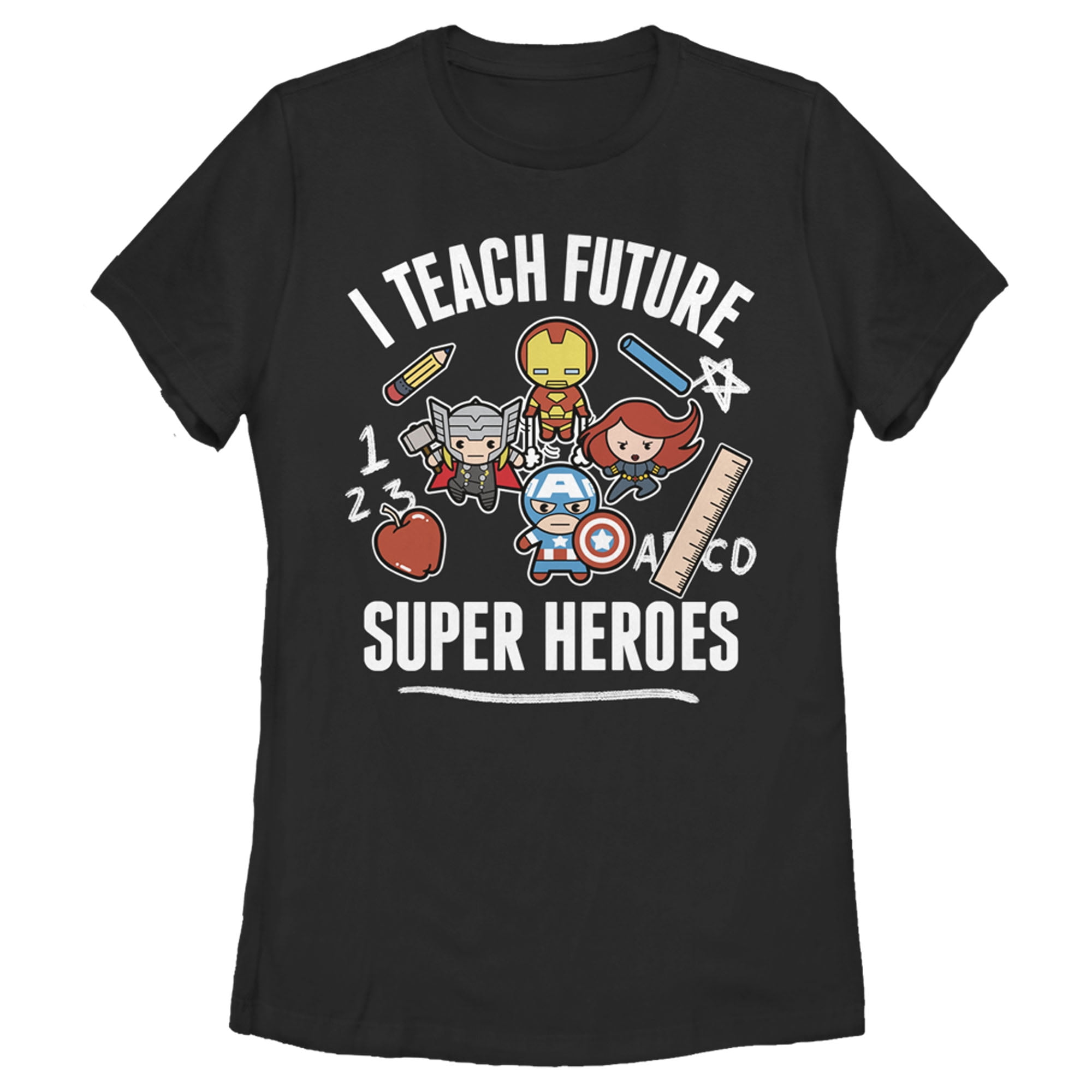 Women's Marvel Avengers Classic I Teach Super Heroes  Graphic Tee Black Small