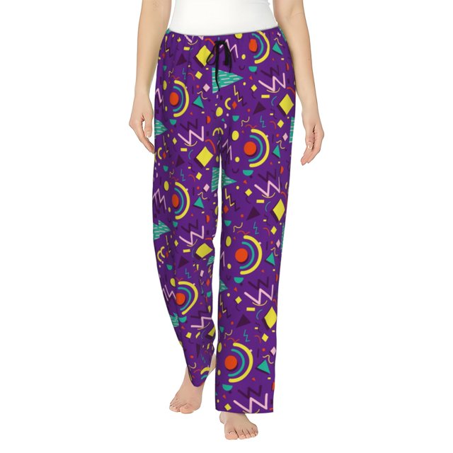 Fotbe Retro 80s Style Pantalones de Pijama para Mujer, Pantalones de Dormir, Pantalones Pj con Cordón y Bolsillos-X-Large