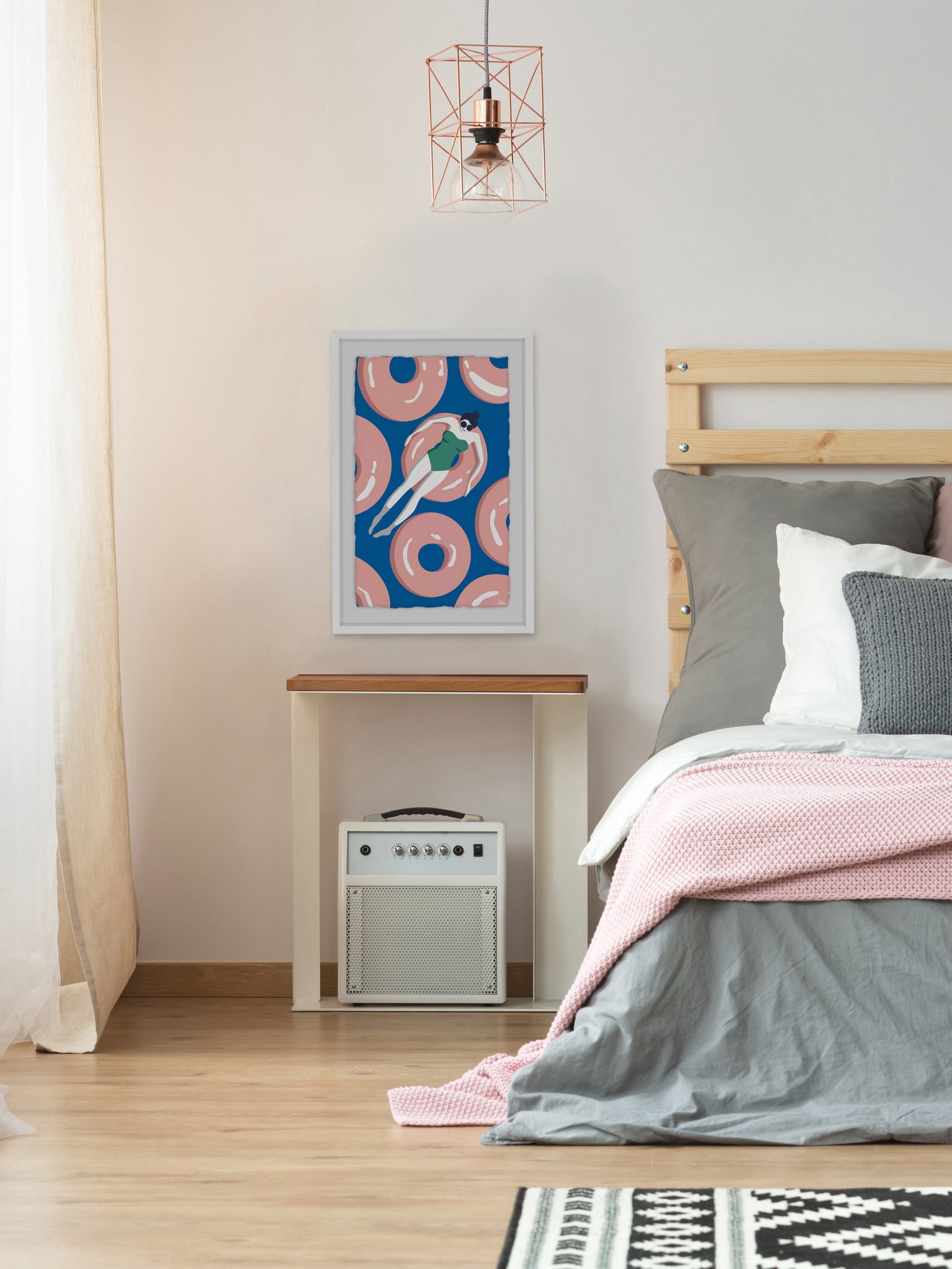 Floating Pink Donuts Framed Painting Print