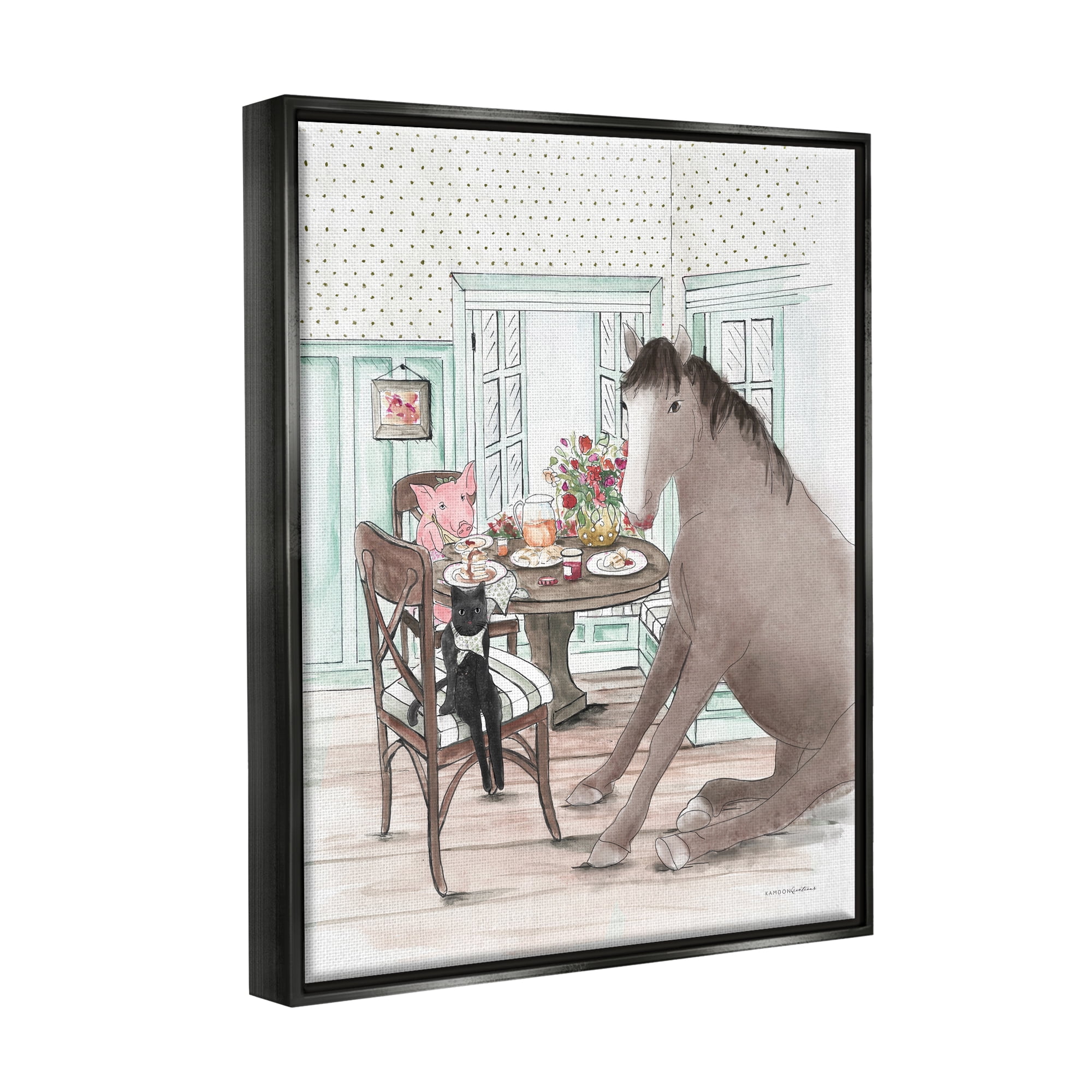 Stupell Industries Animals Sharing Meal Animals & Insects Painting Black Floater Framed Art Print Wall Art, 17 x 21