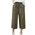 thumbnail image 2 of ZHUGeLI Trousers Pants for Womens Casual Loose Elastic Waist Cotton Trouser Cropped Wide Leg Pants Casual Loose Lightweigt Beach Trousers, 2 of 5