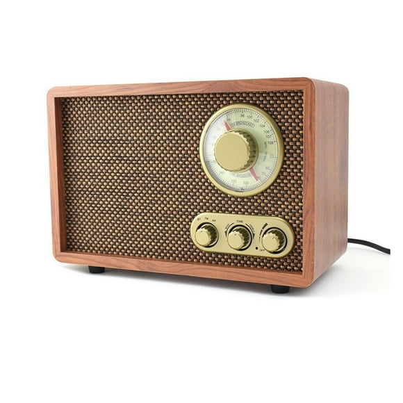Tabletop Wood AM/FM Radio Vintage Retro Classic Radio Treble&Bass Control Built-in Speaker ,Compatible Most of Devices