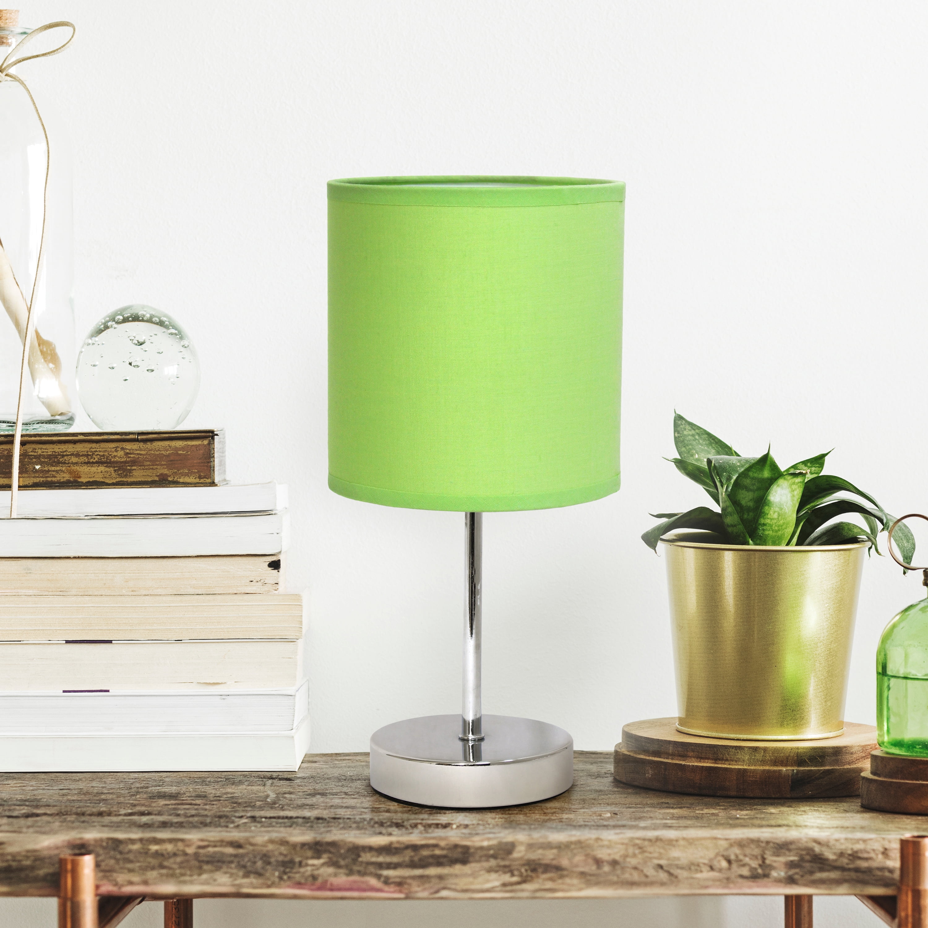 Creekwood Home 11.81" Chrome Petite Metal Stick Table Lamp with LED Bulb, Green Shade