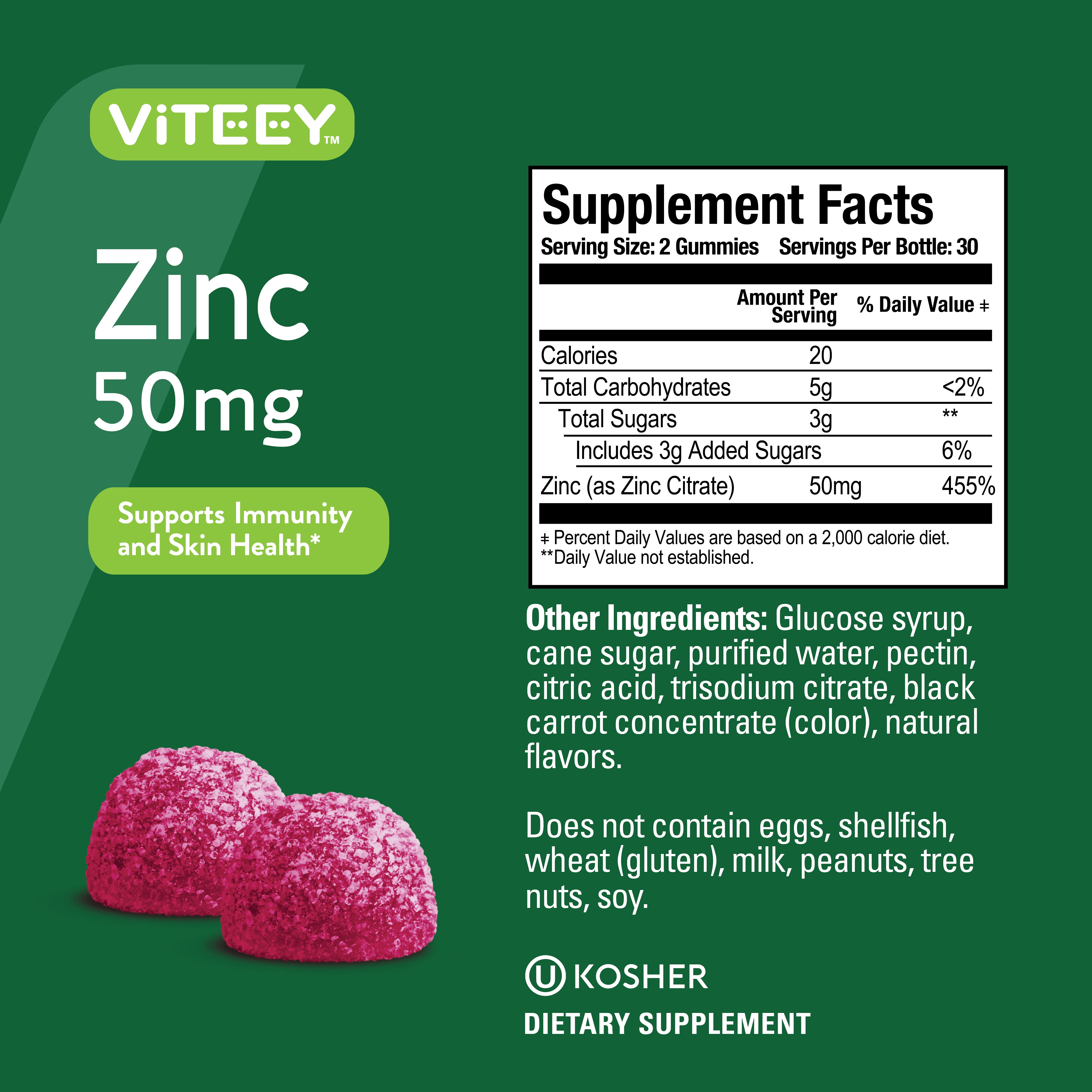 VITEEY Zinc Gummies 50mg, Immune Support Gummies, Berry Flavor, 60 Count, 2 Pack