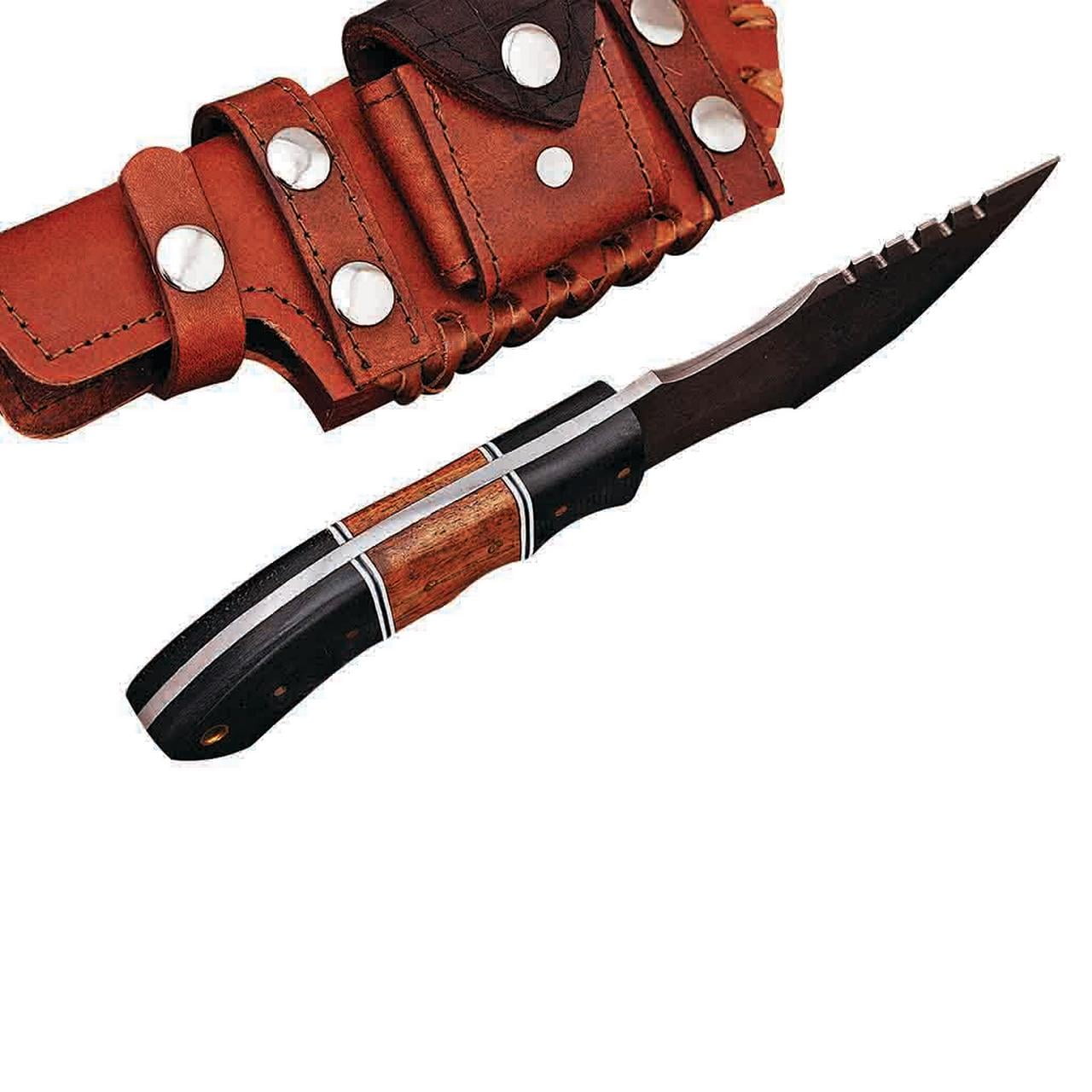 Tracker Knife Fixed Blade Damascus Steel Camping Survival Knives with Micarta Handle & Leather Sheath