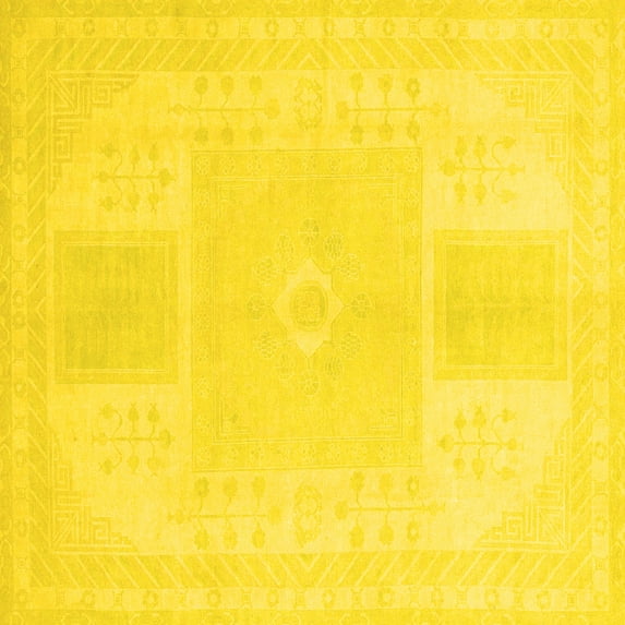 Ahgly Company Machine Washable Indoor Square Abstract Yellow Modern Area Rugs, 6' Square
