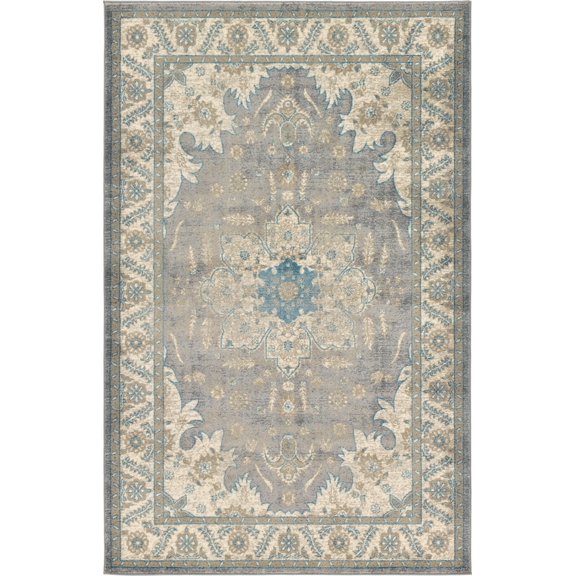 Unique Loom Altstadt Salzburg Rug Gray/Cream 5' 1" x 8' Rectangle Medallion Traditional Perfect For Living Room Bed Room Dining Room Office