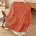 thumbnail image 6 of Babysbule Women's V-Neck Embroidered 3/4 Sleeve Blouse, Lightweight Cotton Linen Loose Tunic Top for Spring and Summer Casual Wear, 6 of 9