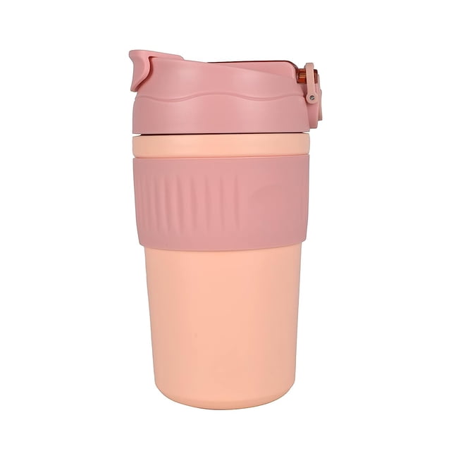 Stainless Steel Vacuum Insulated Travel Mug - 470ml, Pink | Double Walled Coffee Cup With Leakproof Lid - Reusable For Hot Cold Coffee | Thermal Mug With Non Slip Protective Cover