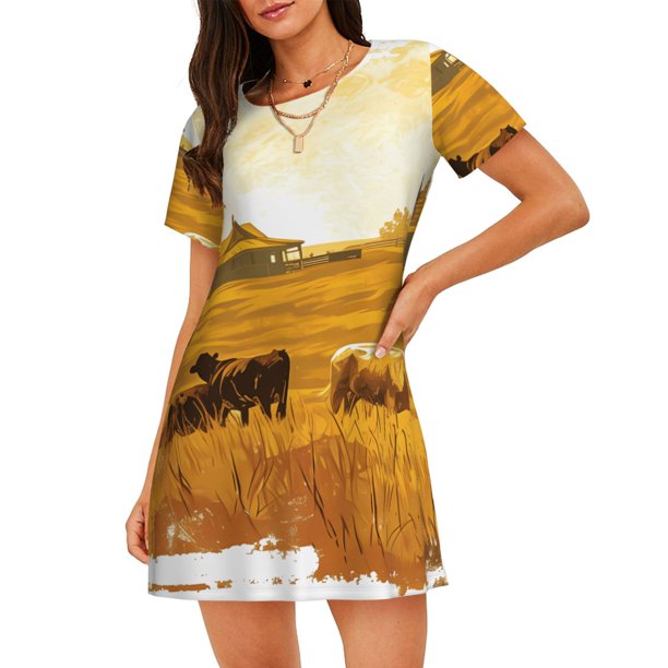 Easygdp Western Cowboy Ranch Camisón de manga corta para mujer, informal, estampado
