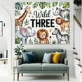 thumbnail image 7 of Young Wild and Three Backdrop Safari Theme 3rd Birthday Photography Background Green Tropic Leaves Giraffe Zebra Elephant 3rd Birthday Party Decorations Banner Supplies Photo Booth Props, 7 of 7