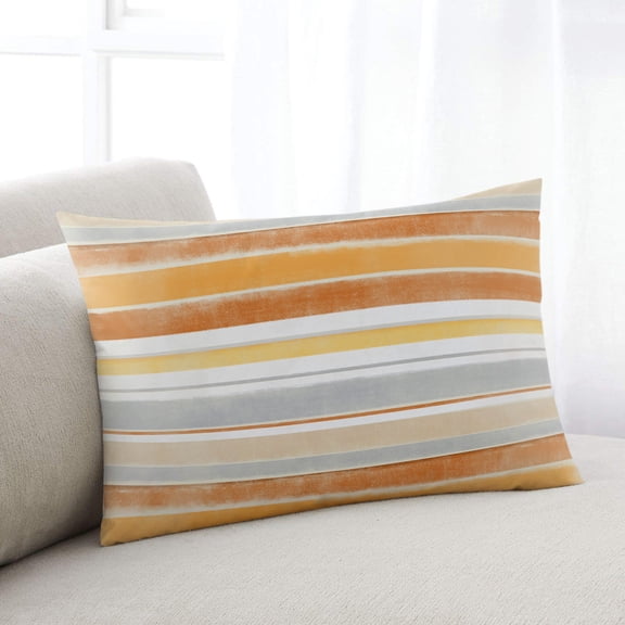 Orange Nordic Style Stripes King Size Pillow Cover, Pillowcase Protectors with Zipper, Breathable Decorative Throw Pillow Case Cover, Orange Grey Texture Pillow Shams for Couch Sofa 20x36Inch