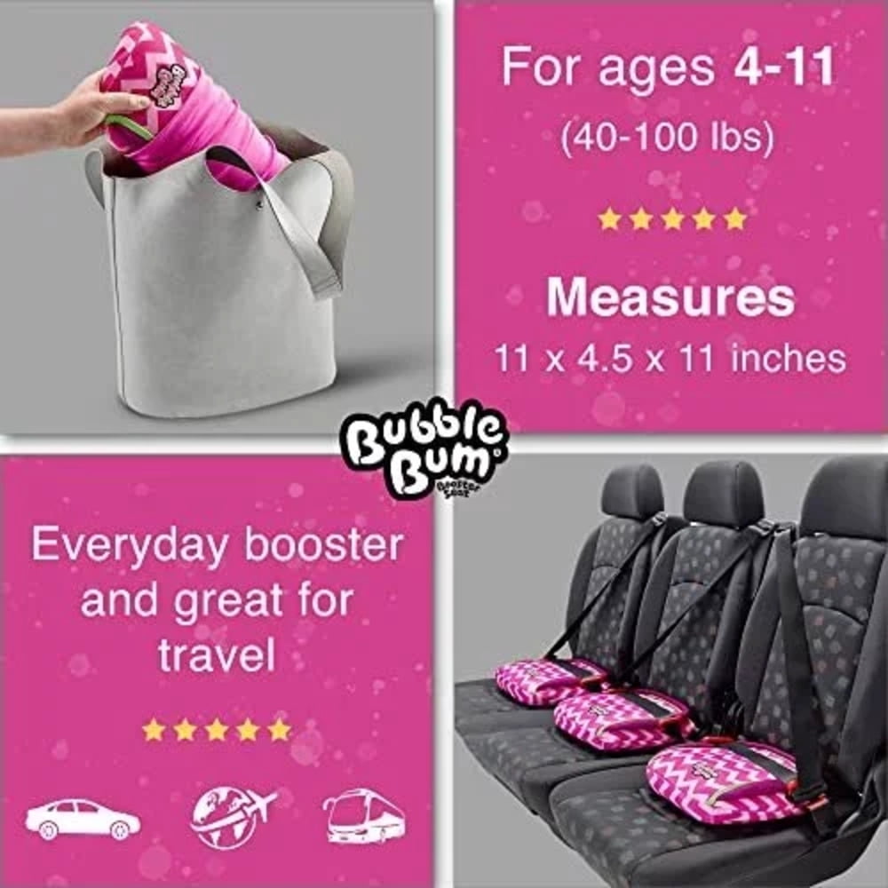 BubbleBum Booster Seats Inflatable Booster Car Seats for Kids Aged 4 to 11 Years, Pink Style