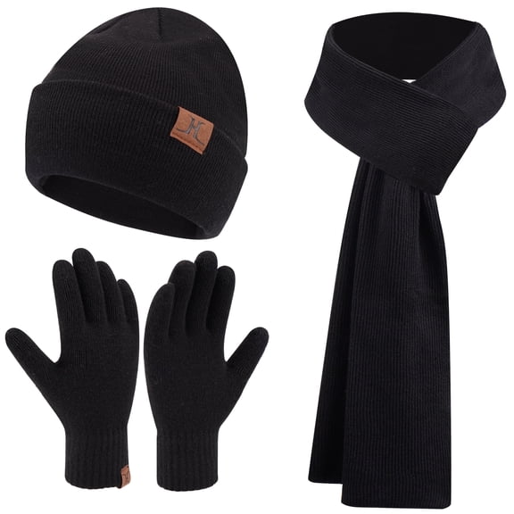 FZ FANTASTIC ZONE Mens Winter Warm Beanie Hats Long Scarf Neck Touchscreen Gloves Set Ribbed Knit Skull Caps Scarves Gloves for Women Man