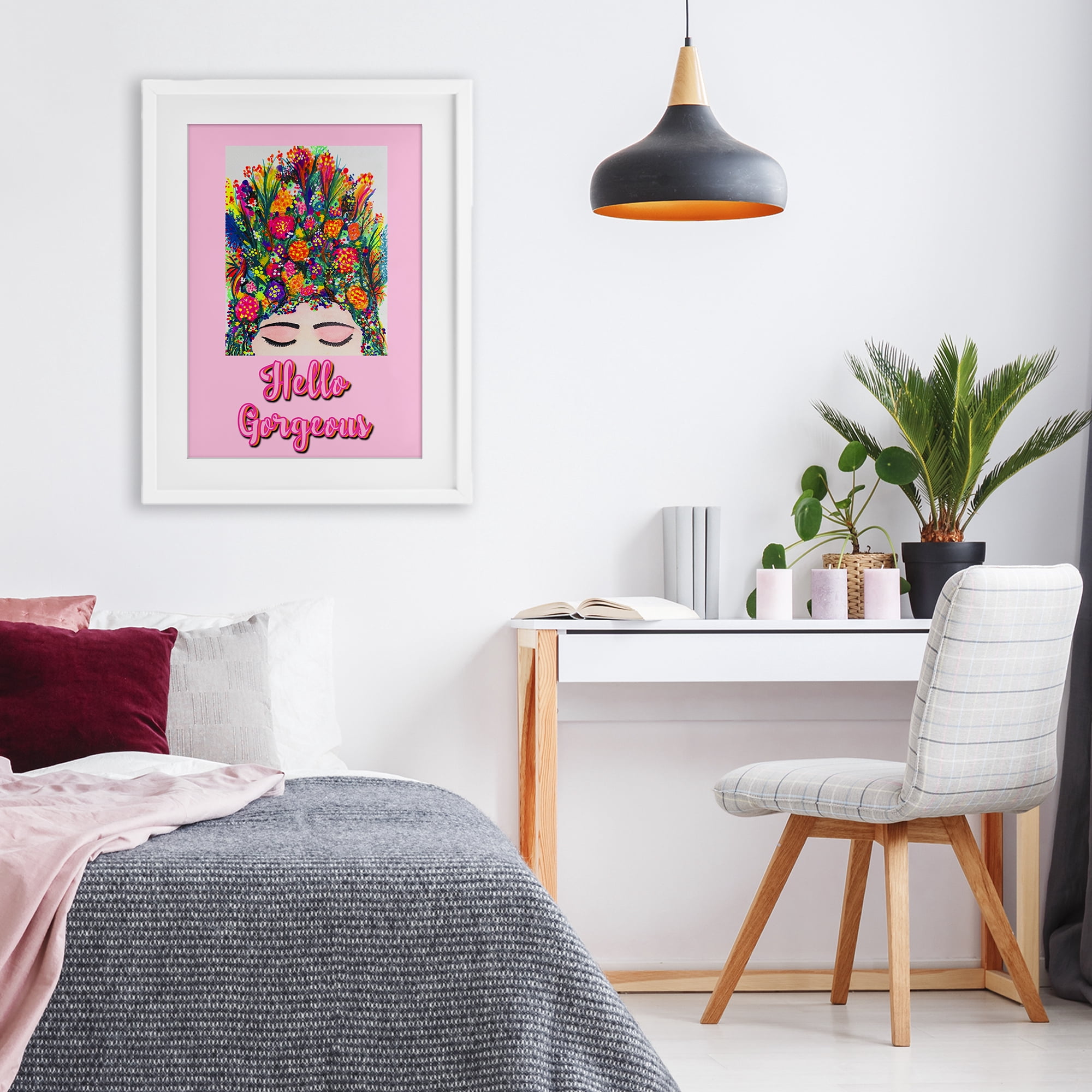 Stupell Industries Hello Gorgeous Floral Woman White Framed Print Under Glass, design by Pooja Dave