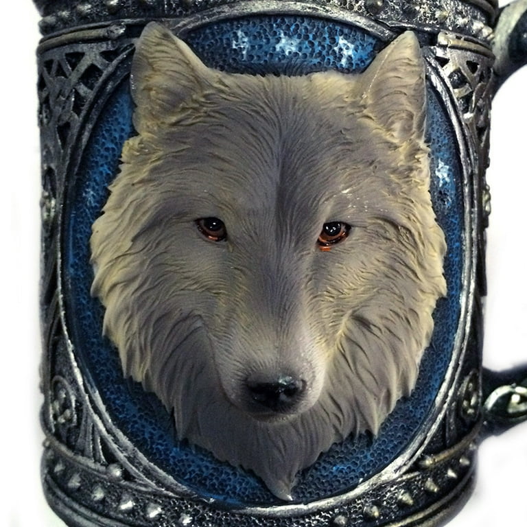 Cheers.US Stainless Steel Wolf Mug Wolf Head Resin 3D Beer Mug